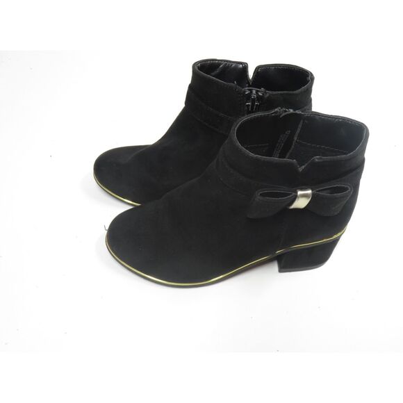 Children’s Place Faux Black Suede Dress Ankle Booties Zip Bow Heel Girls 12 - Picture 5 of 9